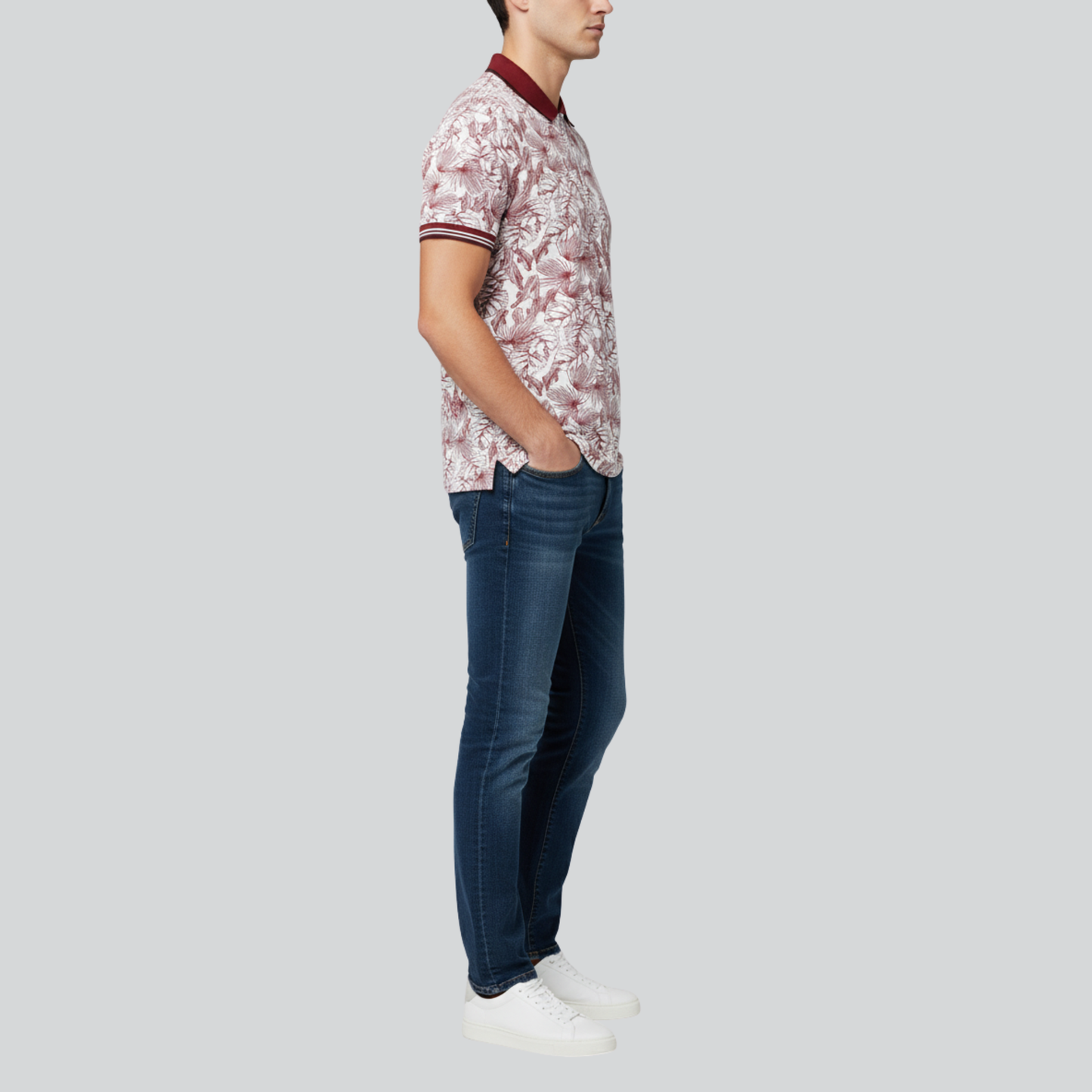 Maroon Leaf Print Polo Shirt – Premium Cotton Fit