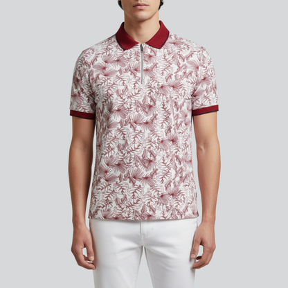 Maroon Leaf Print Polo Shirt – Premium Cotton Fit