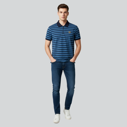 Striped Zip Polo – Navy & Black