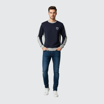 Two-Tone Crewneck Sweatshirt – Dark Blue & Grey