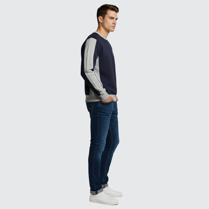 Two-Tone Crewneck Sweatshirt – Dark Blue & Grey