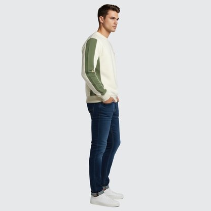 Two-Tone Crewneck Sweatshirt – Beige & Olive Green