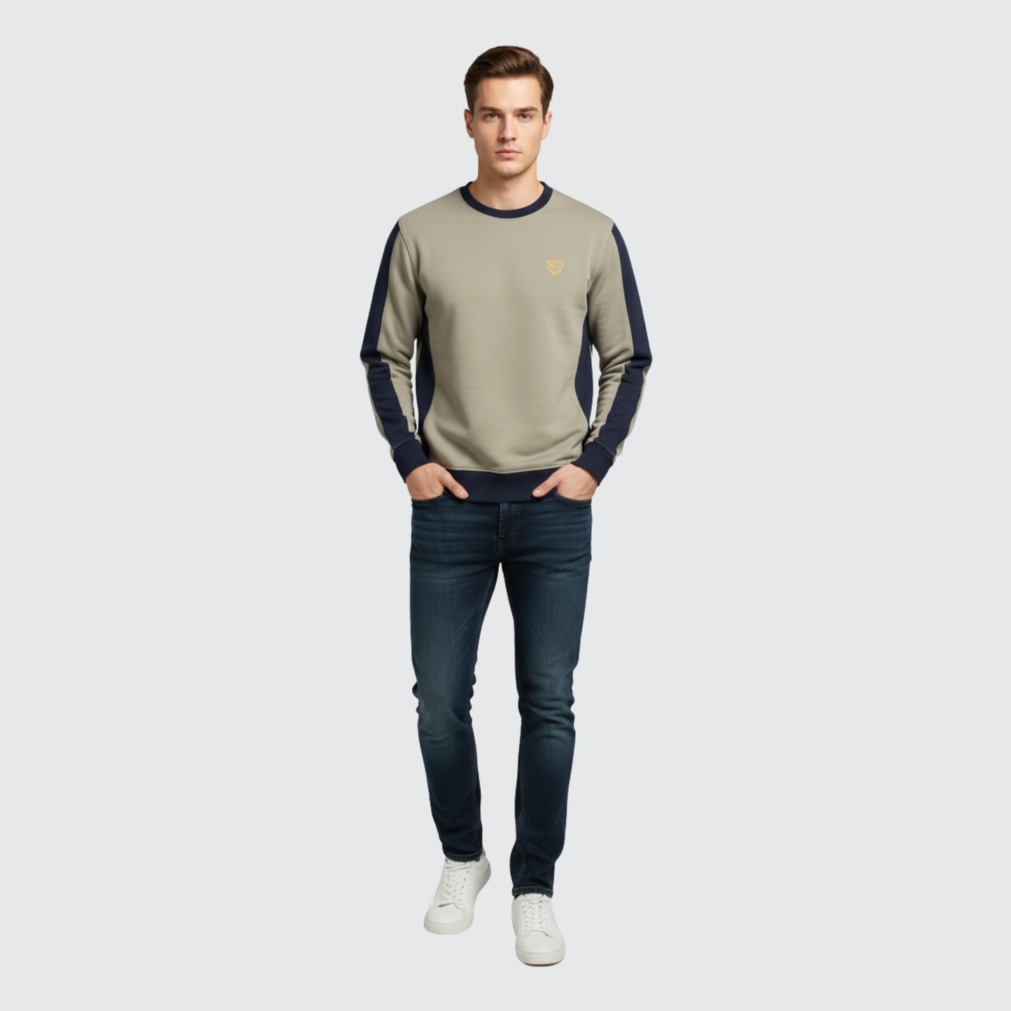 Two-Tone Crewneck Sweatshirt – Sand & Navy Blue