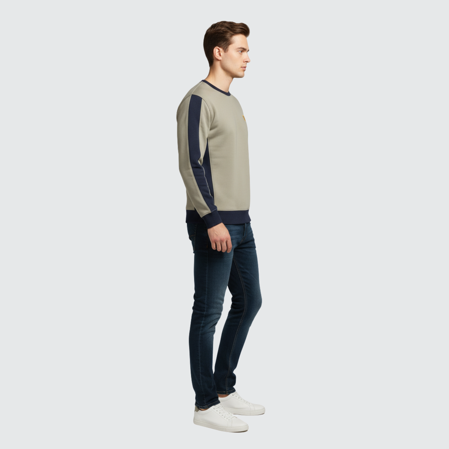 Two-Tone Crewneck Sweatshirt – Sand & Navy Blue