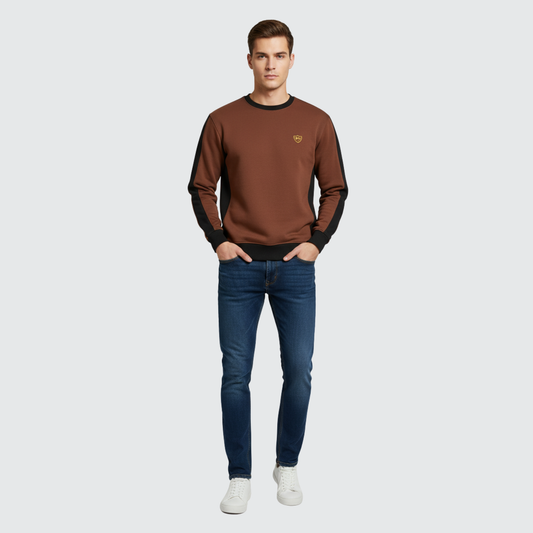 Two-Tone Crewneck Sweatshirt – Brown & Black