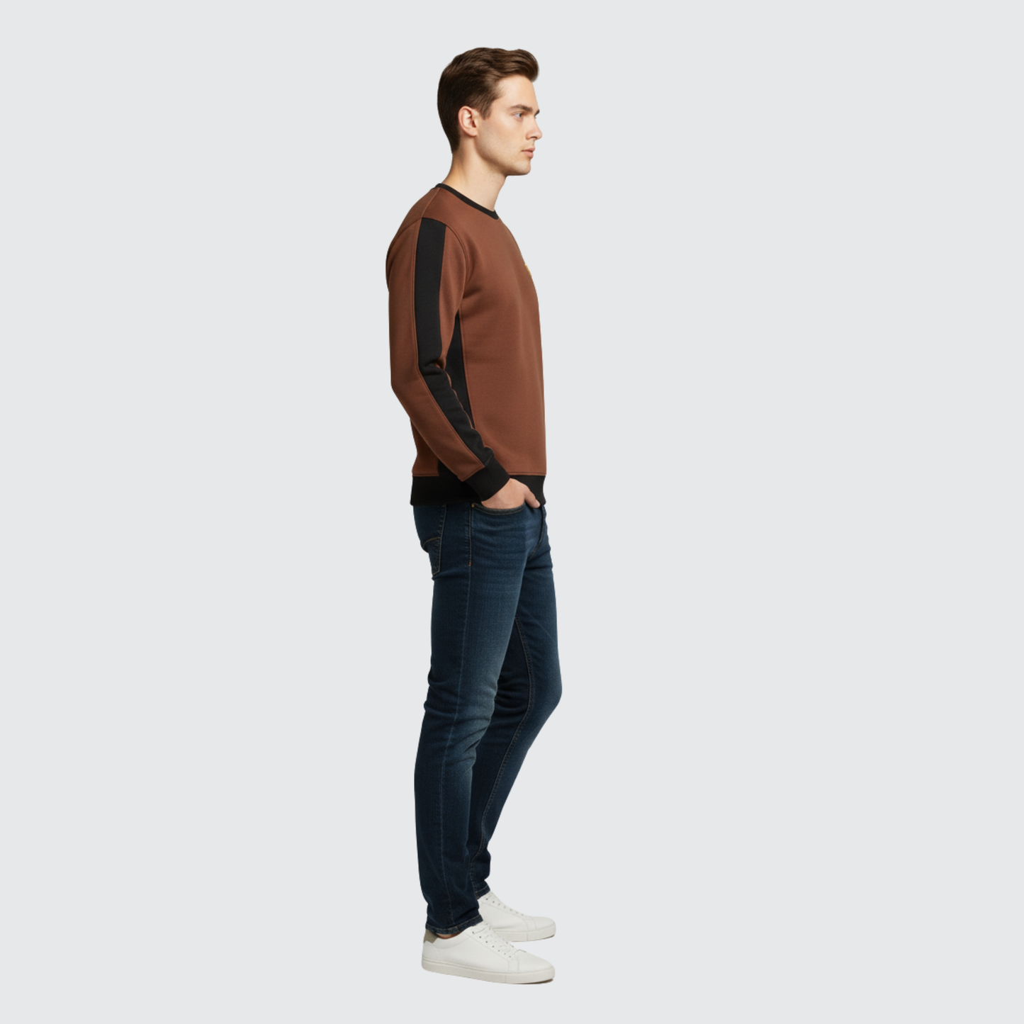 Two-Tone Crewneck Sweatshirt – Brown & Black