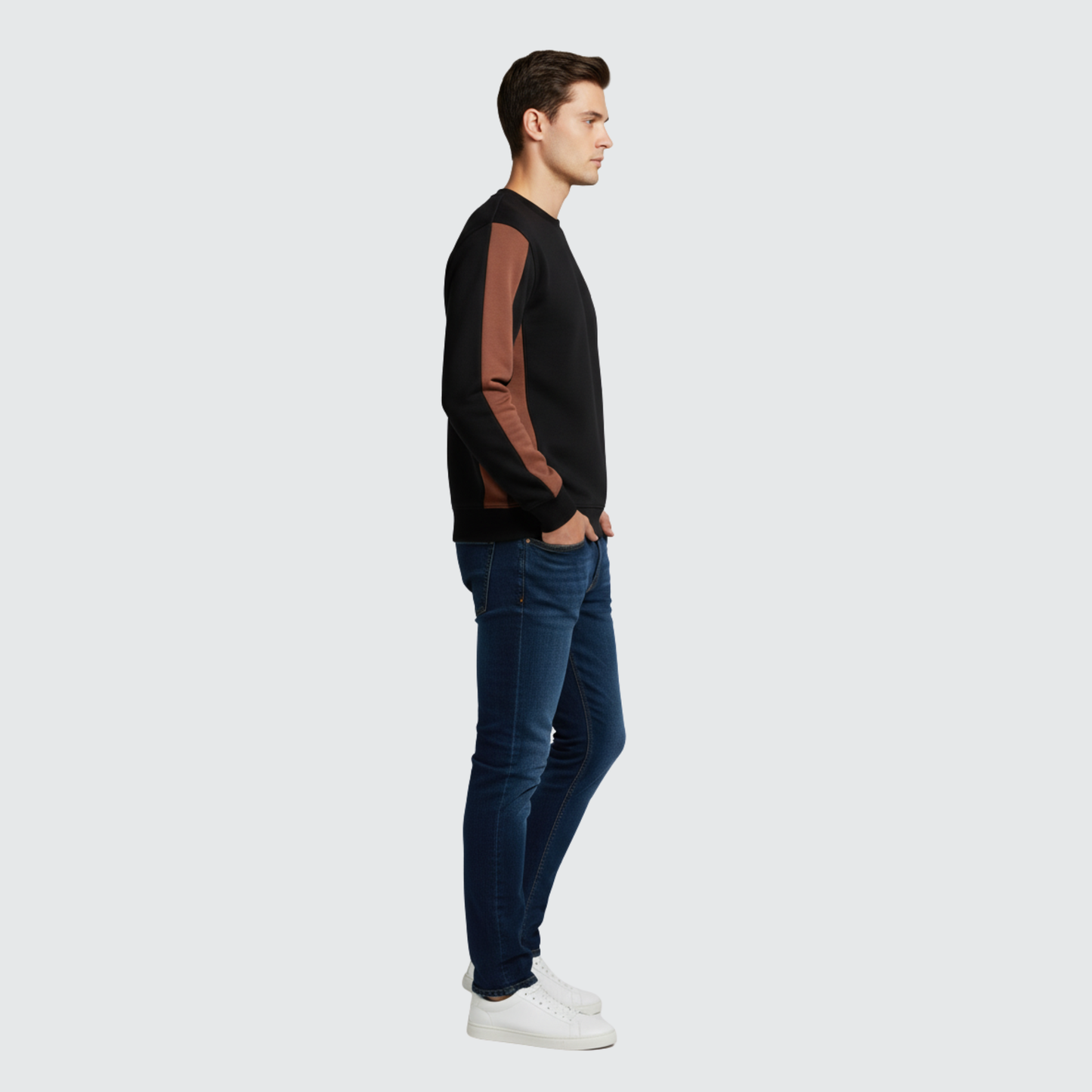 Two-Tone Crewneck Sweatshirt – Black & Brown